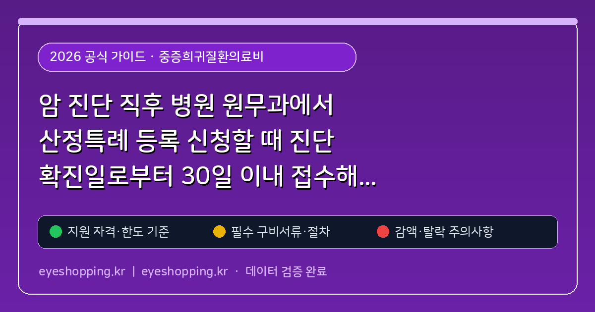 암 진단 직후 병원 원무과에서 산정특례 등록 신청할 때 진단 확진일로부터 30일 이내 접수해야 소급되는 이유