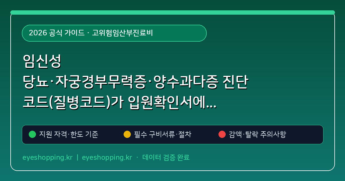 임신성 당뇨·자궁경부무력증·양수과다증 진단 코드(질병코드)가 입원확인서에 반드시 기재되어야 300만원 받는 이유